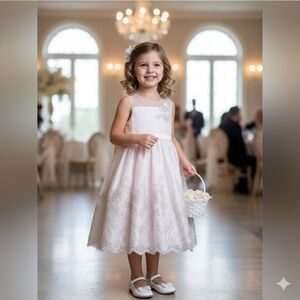 Elegant Pink Kids Dress with Floral Embroidery